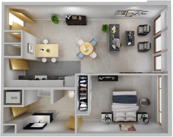 Cayuga Place 1x1 D Apartment Sample Floor Plan