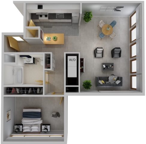 Cayuga Place 1x1 E Apartment Sample Floor Plan