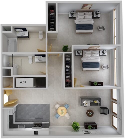 Cayuga Place 2x2 B Apartment Sample Floor Plan