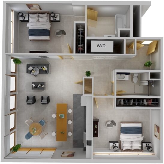 Cayuga Place 2x2 F Apartment Sample Floor Plan