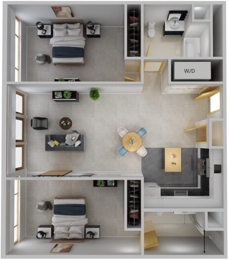 Cayuga Place 2x2 H Apartment Sample Floor Plan