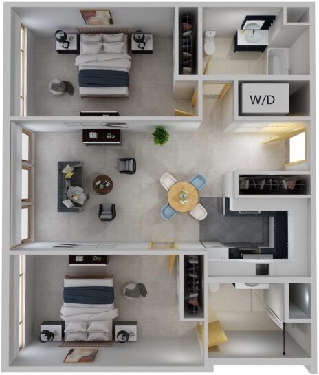 Cayuga Place 2x2 L Apartment Sample Floor Plan